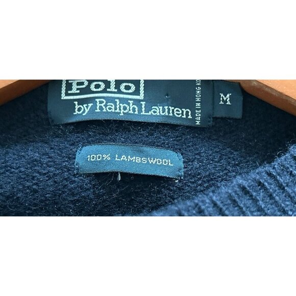 POLO Ralph Lauren Crewneck Knitted 100% Lambswool Sweater Navy Blue Size Med - Picture 7 of 9